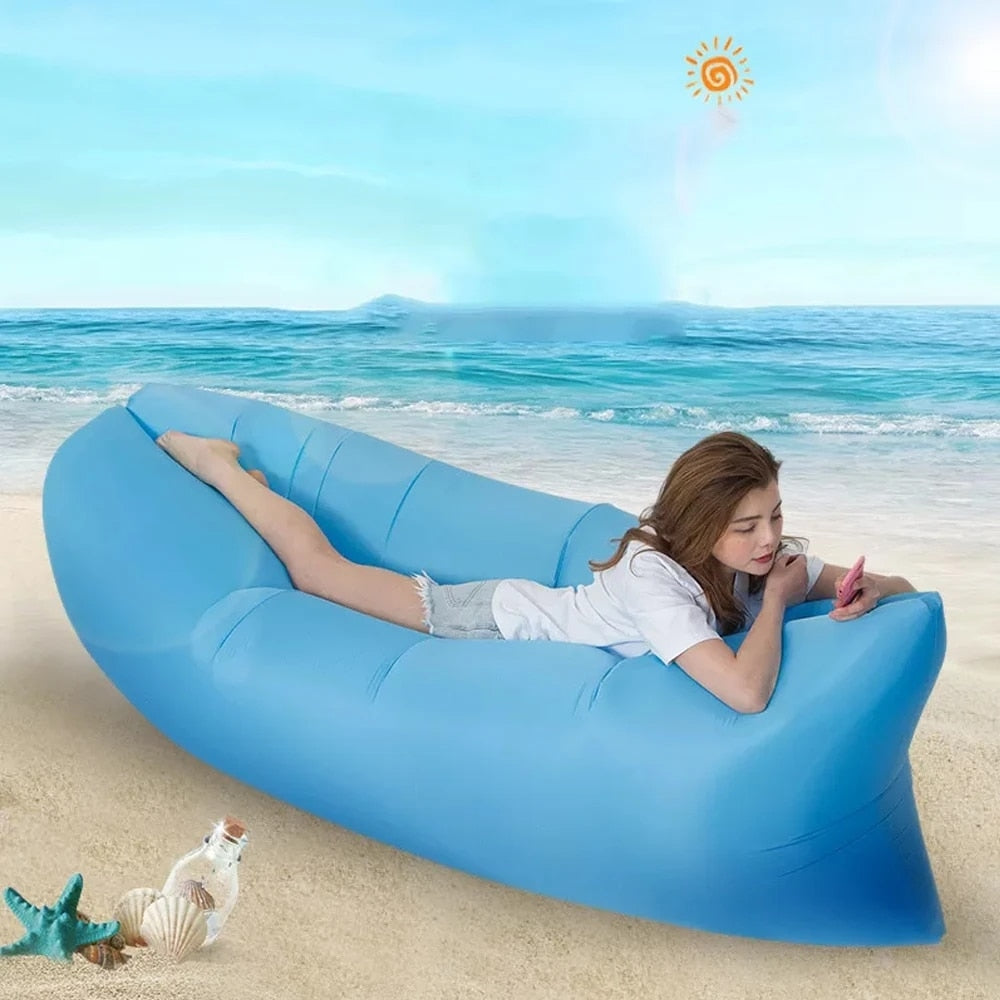 Sofá hinchable portátil para playa, tumbona inflable conveniente